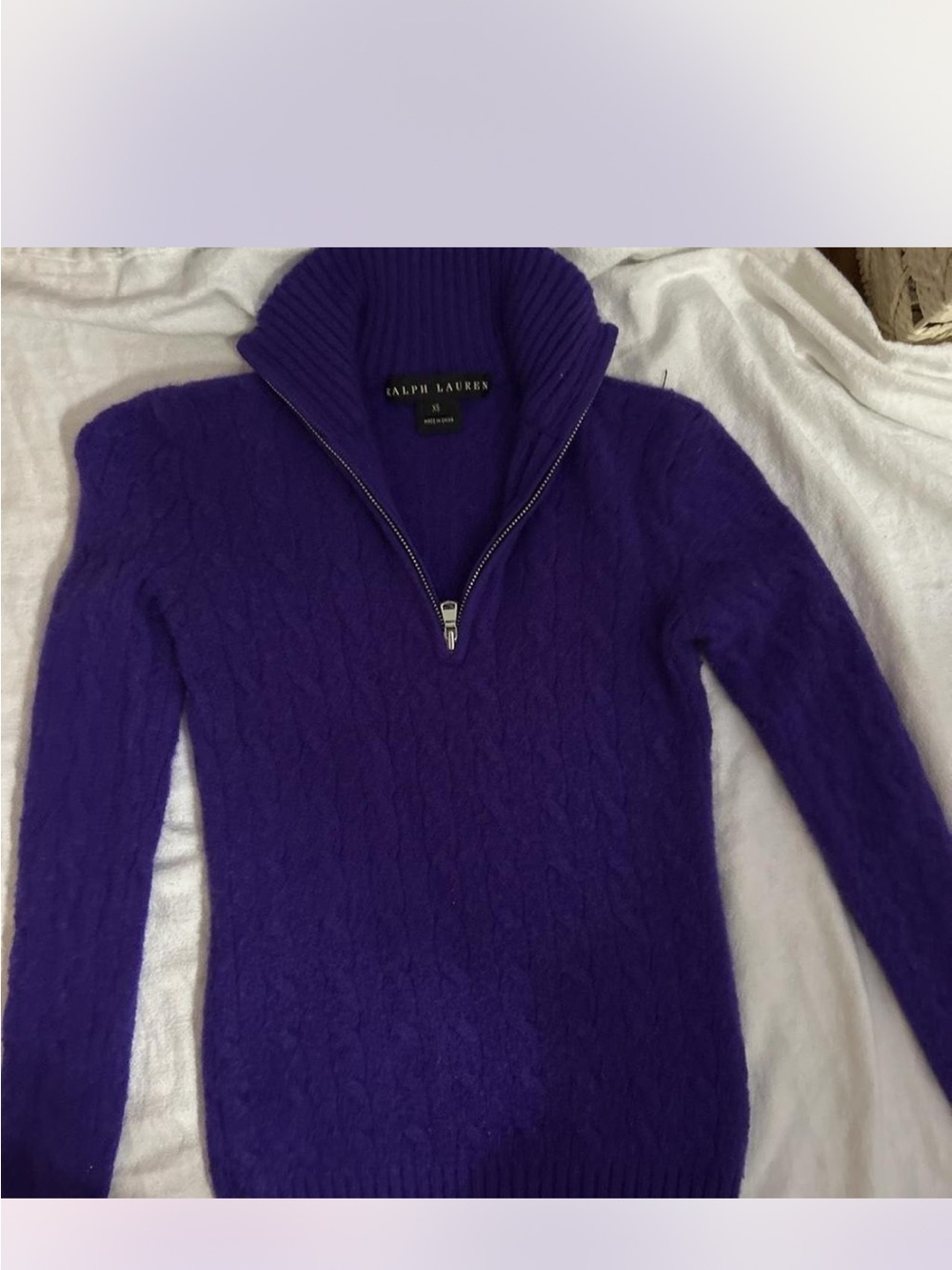 Ralph Lauren Purple Half-Zip Cable Knit Turtleneck Sweater